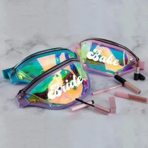 babe   bride iridescent fanny packs