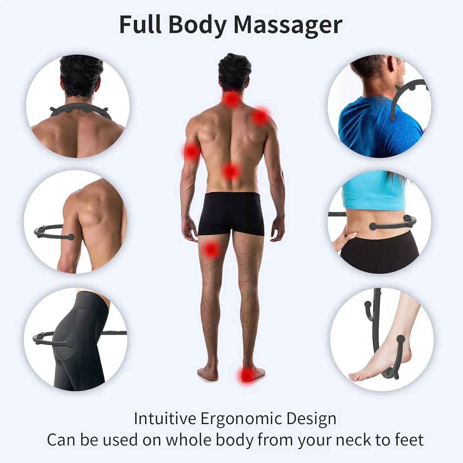Back and Neck Massager for Pain Relief Deep Tissue, Upgraded Full Body Trigger Point Cane Massage Tools, Massage Stick Pressure Point Hook, Muscle Knot Remover Tool (Black)