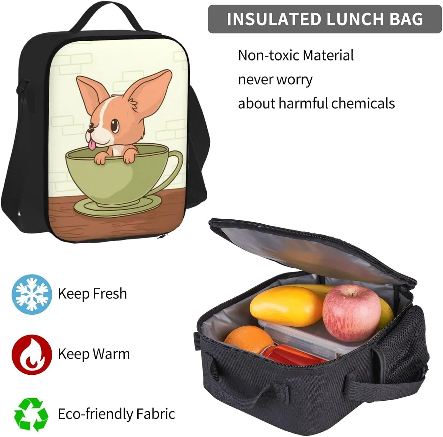 Backpack Lunch Box and Bag 3PCS Large Capacity Travel Backpack Adjustable Strap Suitable Work Outdoor Sport for Woman Man Teacup Dog
