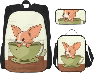 Backpack Lunch Box and Bag 3PCS Large Capacity Travel Backpack Adjustable Strap Suitable Work Outdoor Sport for Woman Man Teacup Dog
