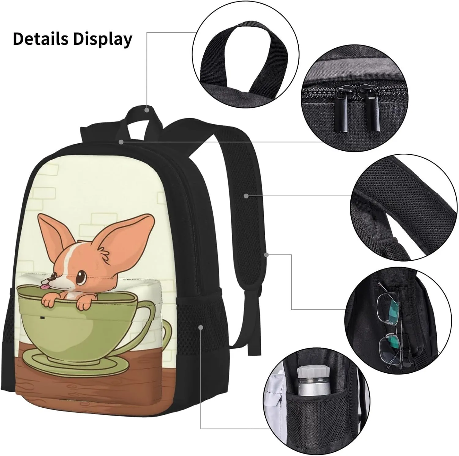 Backpack Lunch Box and Bag 3PCS Large Capacity Travel Backpack Adjustable Strap Suitable Work Outdoor Sport for Woman Man Teacup Dog