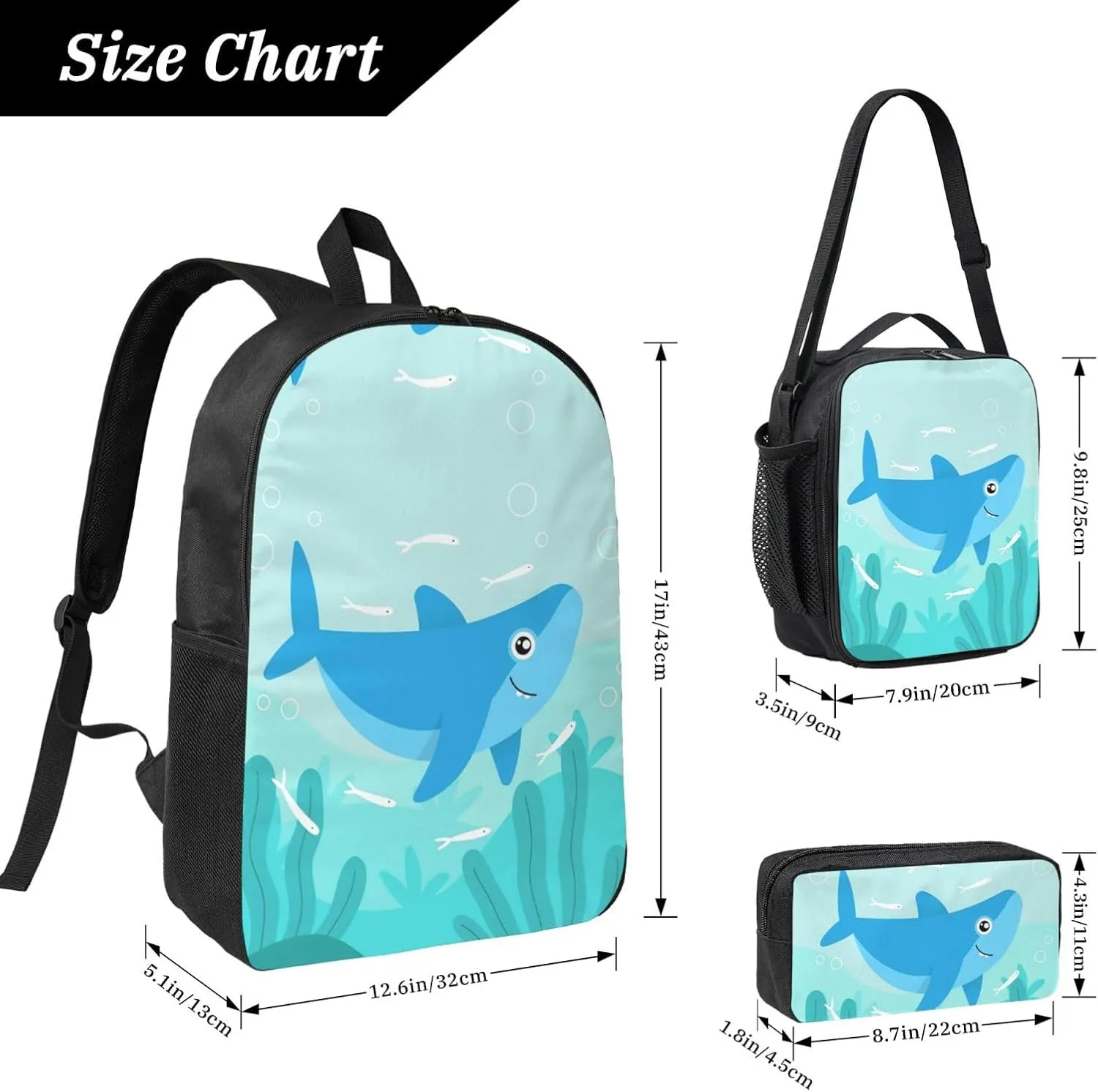 Backpack Lunch Box and Bag 3PCS Large Capacity Travel Backpack Suitable Work Outdoor Sport for Woman Man Gentle Whale