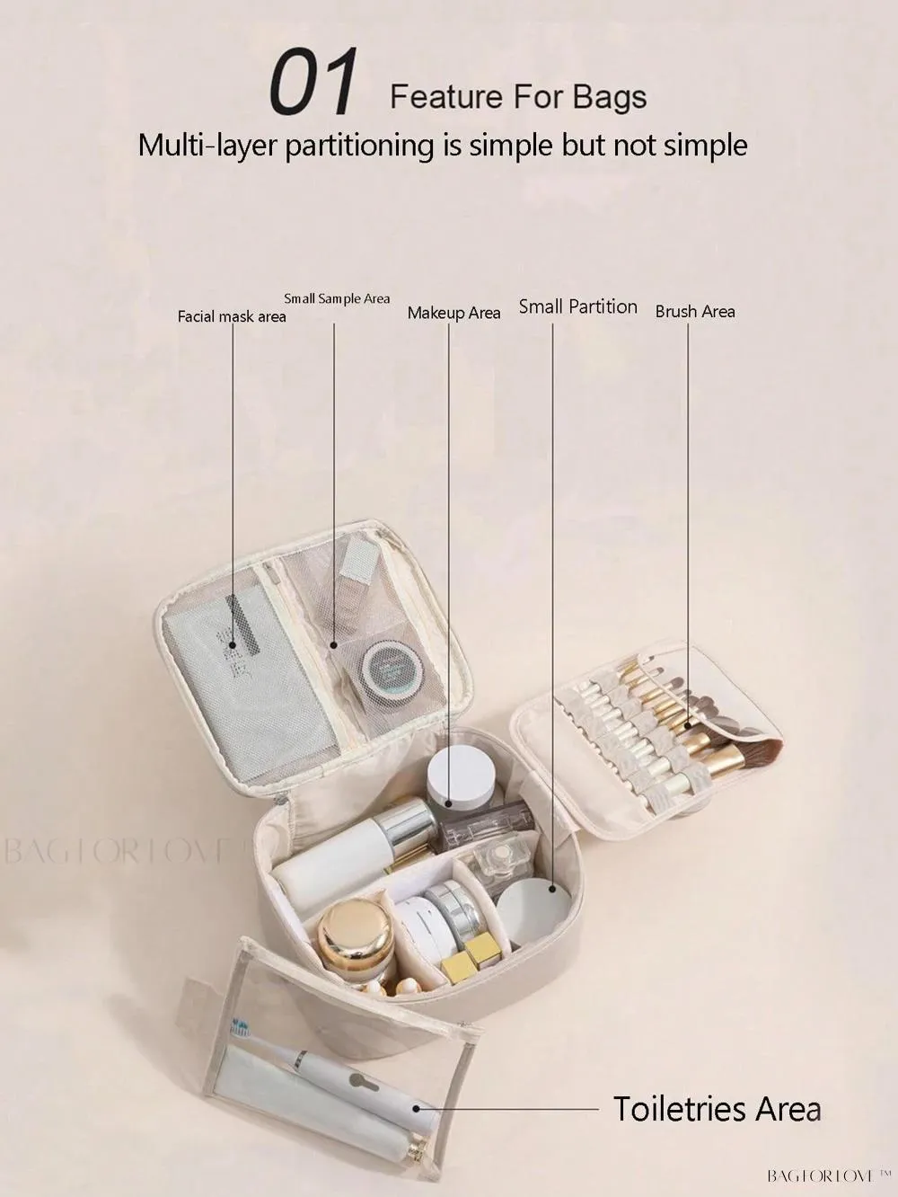 BagForLove - Spacious Cosmetic Organizer for Women's Travel Toiletry Needs