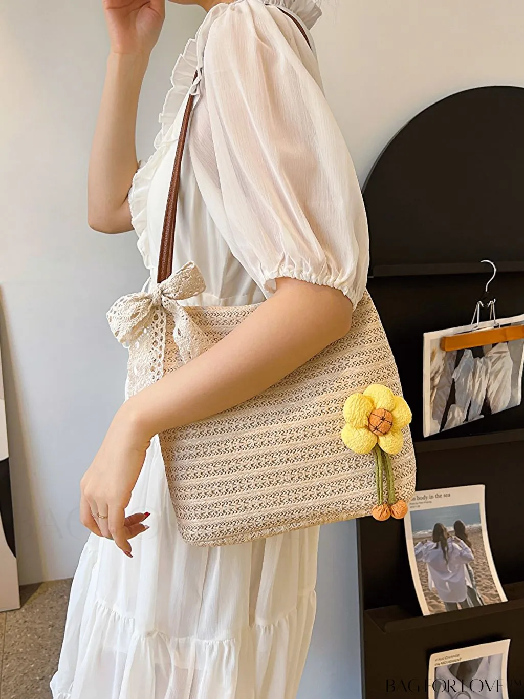 BagForLove - Spacious Straw Shoulder Bag   Twilly Scarf Combo - Perfect for Vacations!