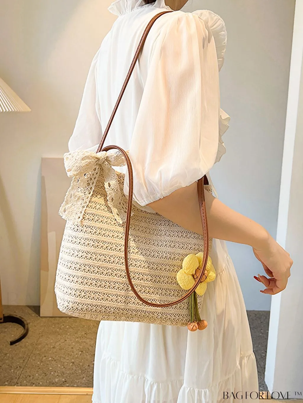 BagForLove - Spacious Straw Shoulder Bag   Twilly Scarf Combo - Perfect for Vacations!