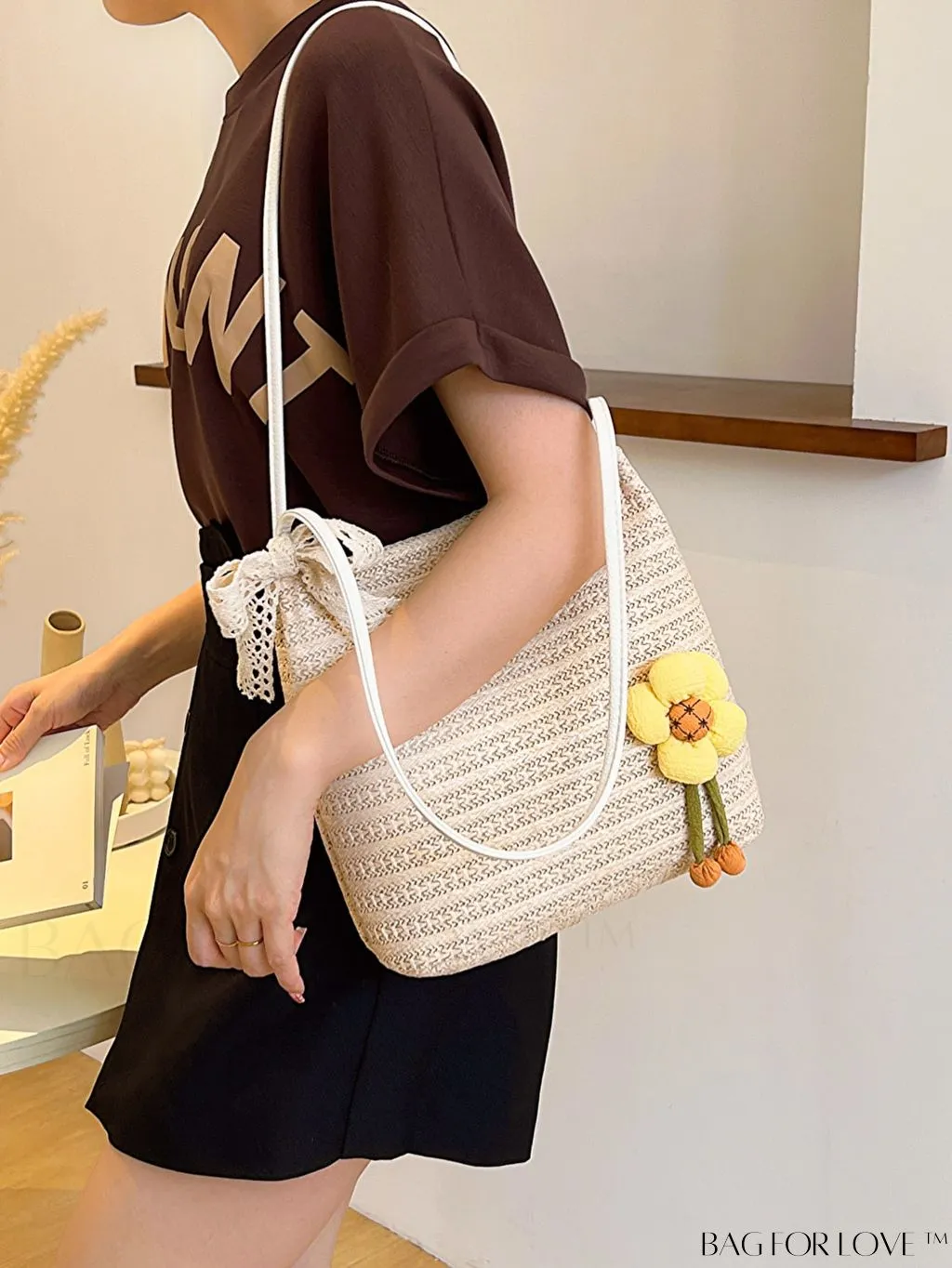BagForLove - Spacious Straw Shoulder Bag   Twilly Scarf Combo - Perfect for Vacations!