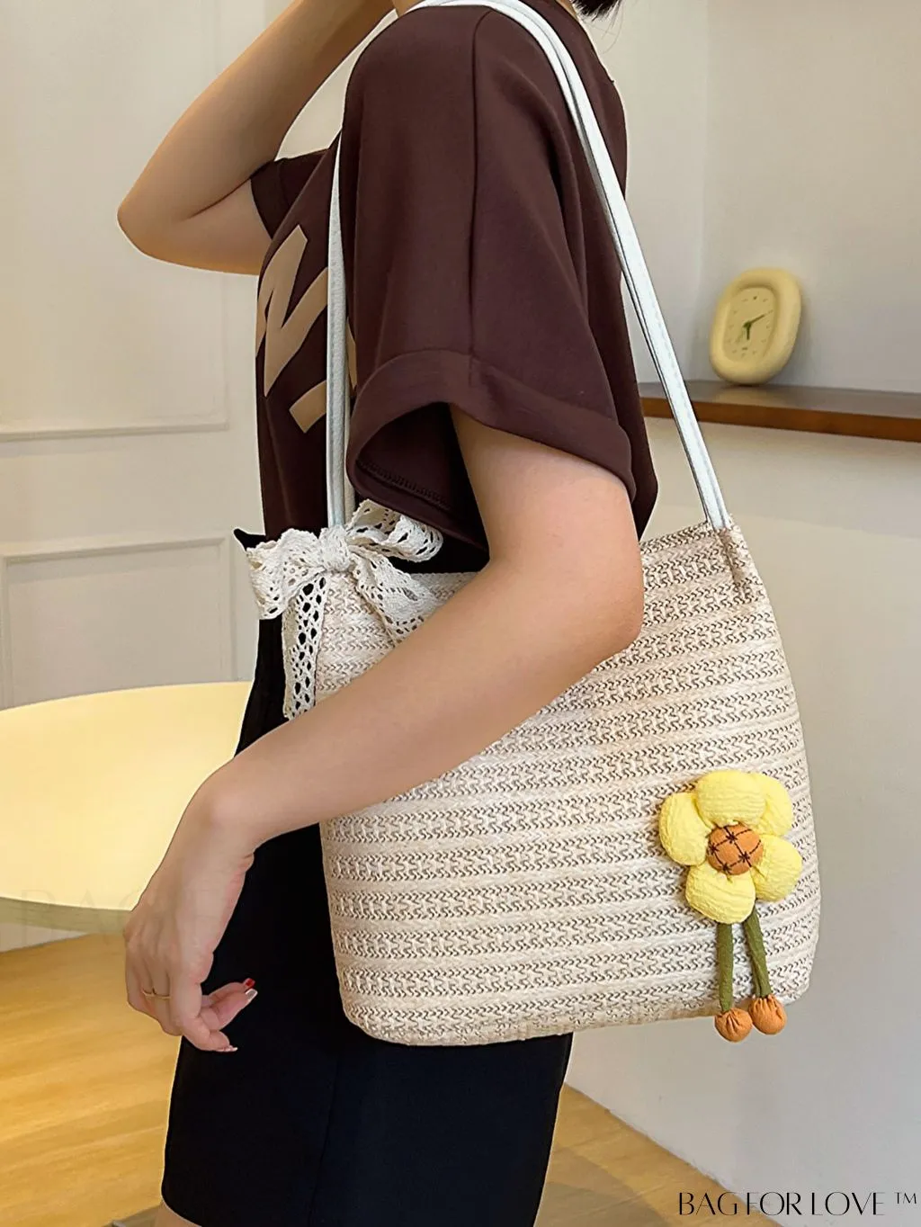 BagForLove - Spacious Straw Shoulder Bag   Twilly Scarf Combo - Perfect for Vacations!