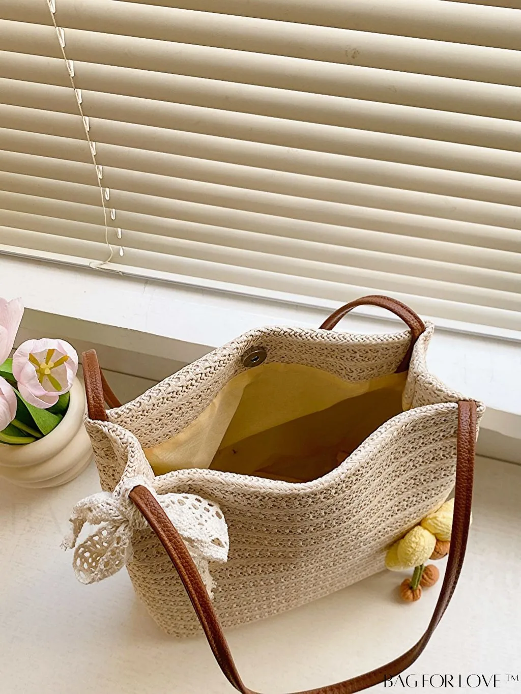 BagForLove - Spacious Straw Shoulder Bag   Twilly Scarf Combo - Perfect for Vacations!