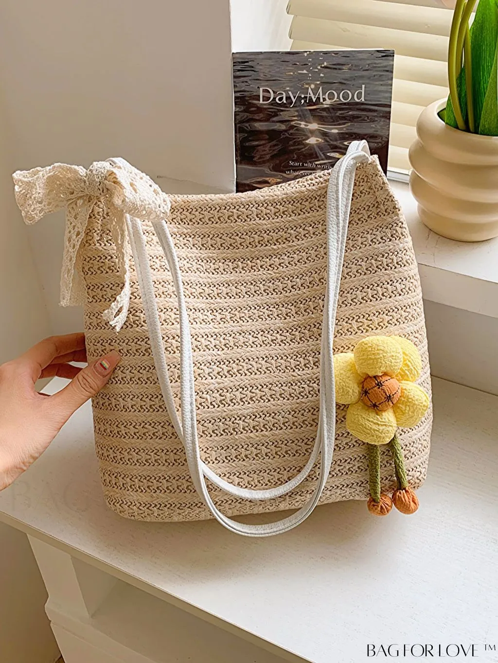 BagForLove - Spacious Straw Shoulder Bag   Twilly Scarf Combo - Perfect for Vacations!