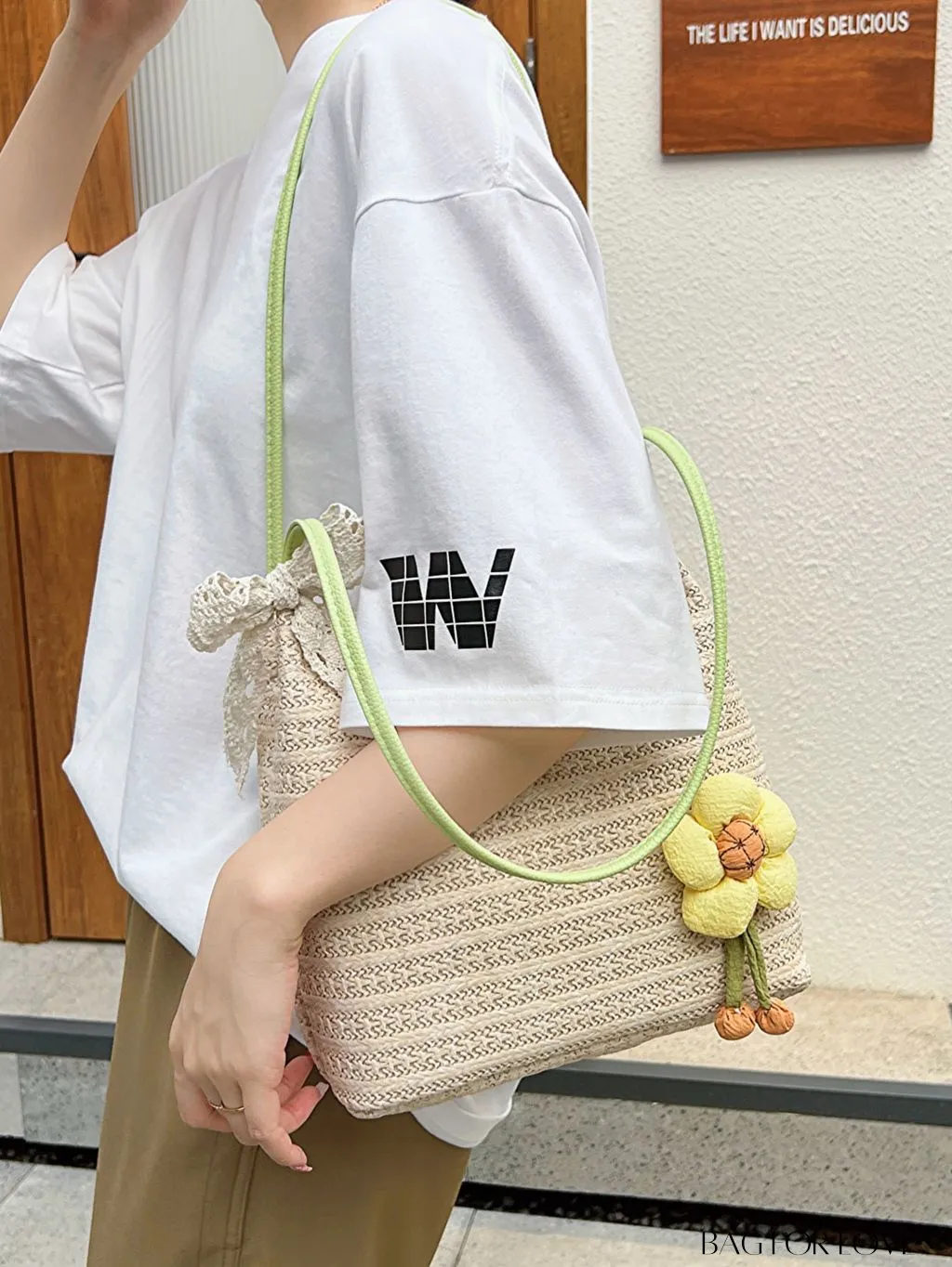 BagForLove - Spacious Straw Shoulder Bag   Twilly Scarf Combo - Perfect for Vacations!
