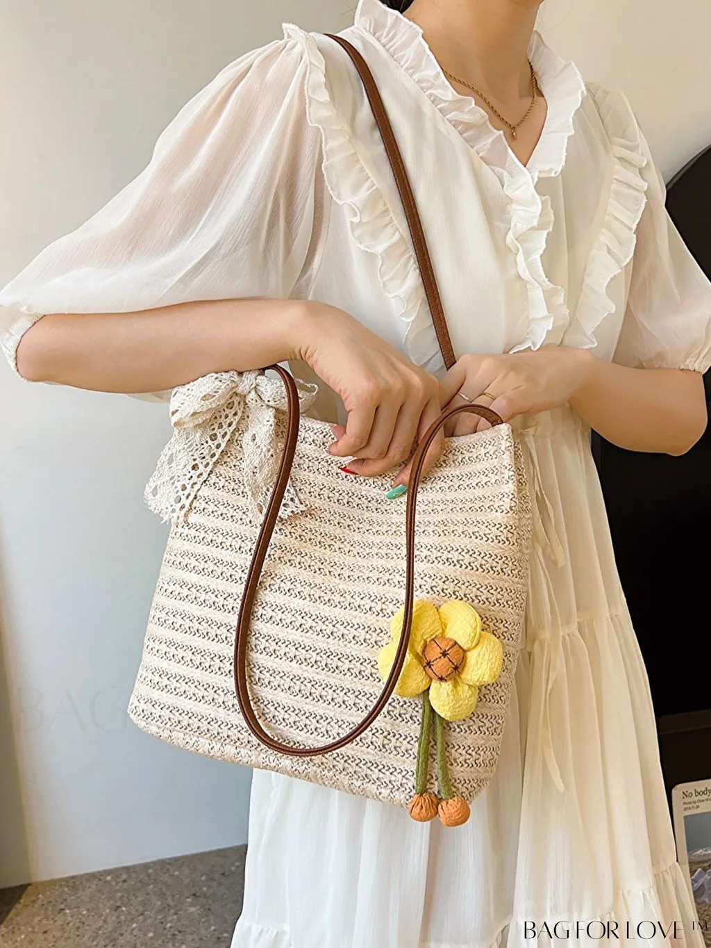 BagForLove - Spacious Straw Shoulder Bag   Twilly Scarf Combo - Perfect for Vacations!