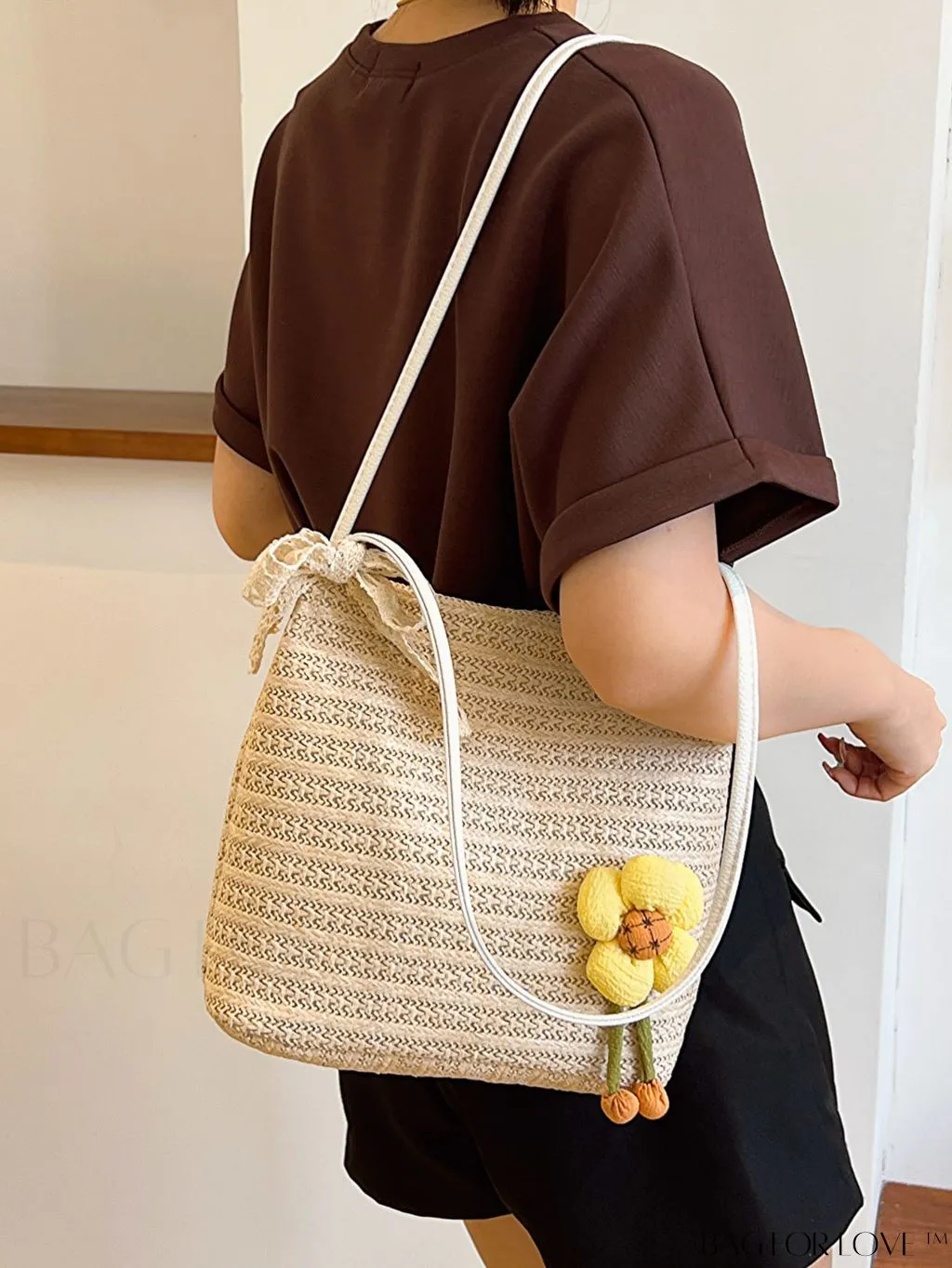 BagForLove - Spacious Straw Shoulder Bag   Twilly Scarf Combo - Perfect for Vacations!