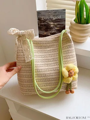 BagForLove - Spacious Straw Shoulder Bag   Twilly Scarf Combo - Perfect for Vacations!