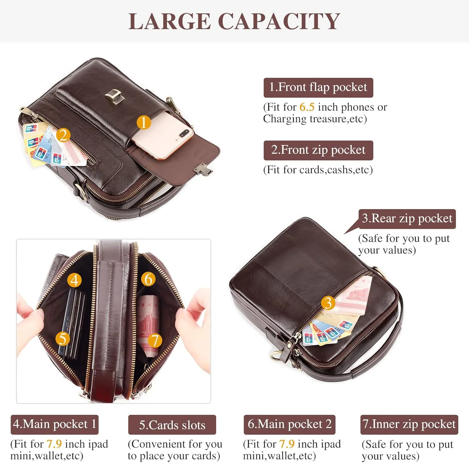 BAIGIO Genuine Leather Shoulder Bag for Men Crossbody Bag Small Leather Messenger Briefcase Handbag Men Purse