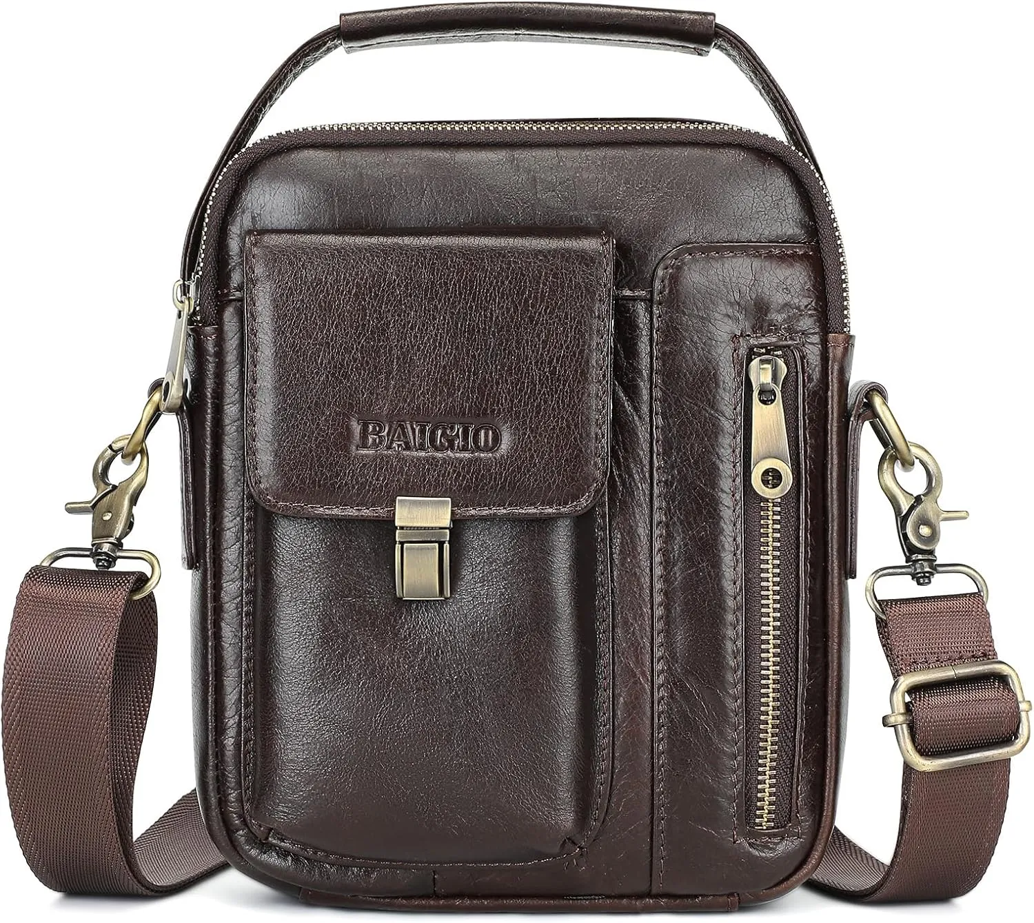 BAIGIO Genuine Leather Shoulder Bag for Men Crossbody Bag Small Leather Messenger Briefcase Handbag Men Purse