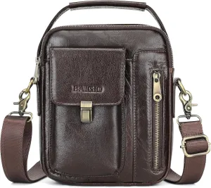 BAIGIO Genuine Leather Shoulder Bag for Men Crossbody Bag Small Leather Messenger Briefcase Handbag Men Purse