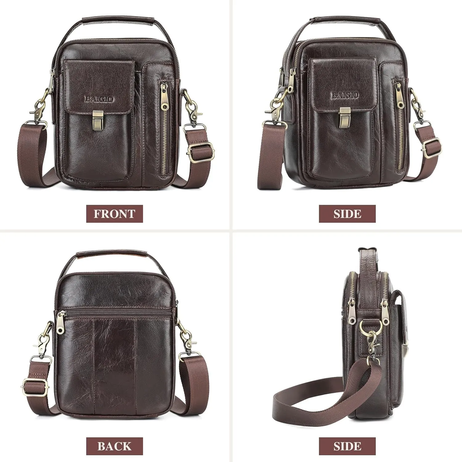 BAIGIO Genuine Leather Shoulder Bag for Men Crossbody Bag Small Leather Messenger Briefcase Handbag Men Purse