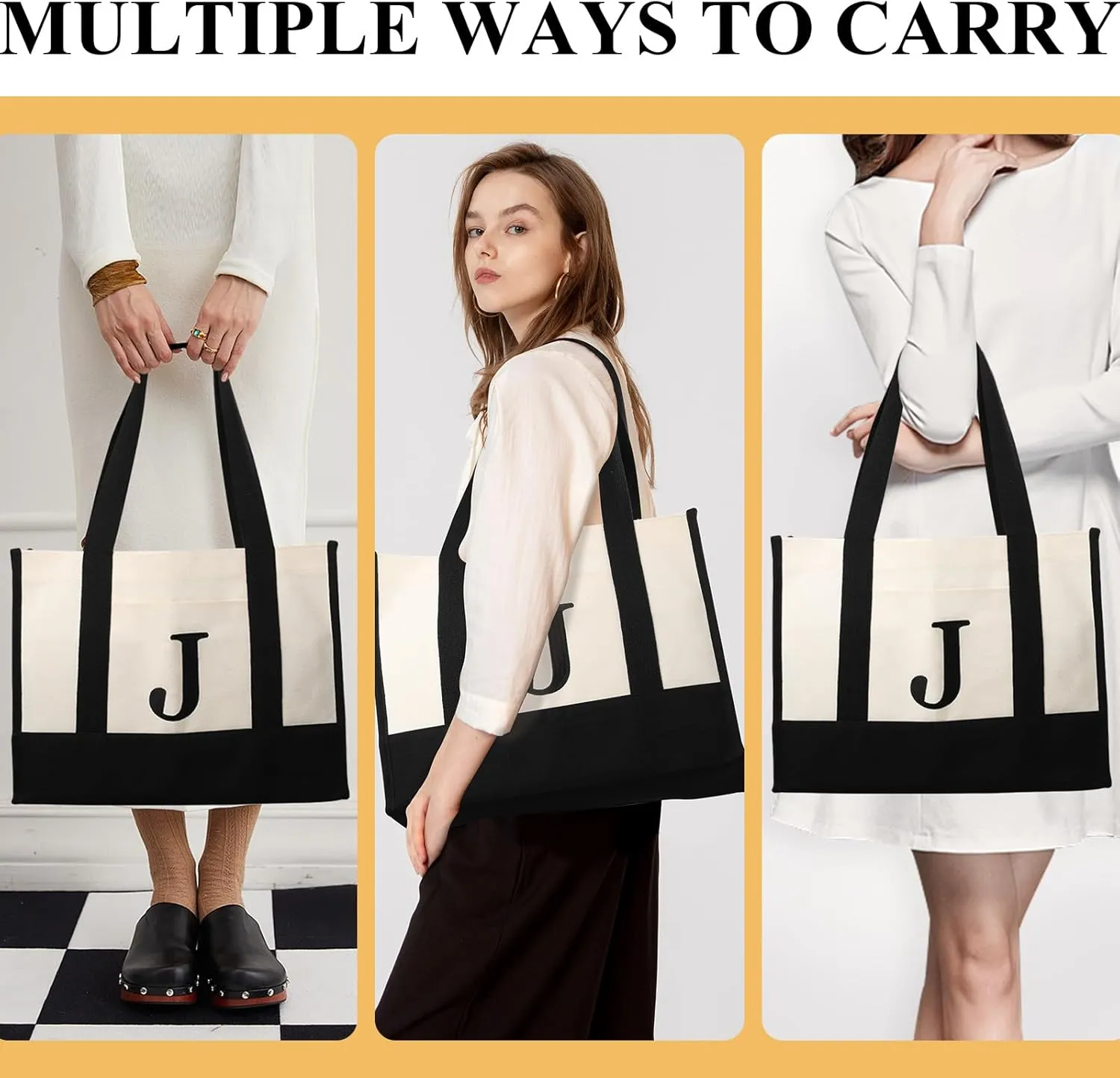 BALEINE Personalized Initial Canvas Tote Bag, ECO Friendly Multipurpose Bags for Women, Gift Bag, Beach Bag