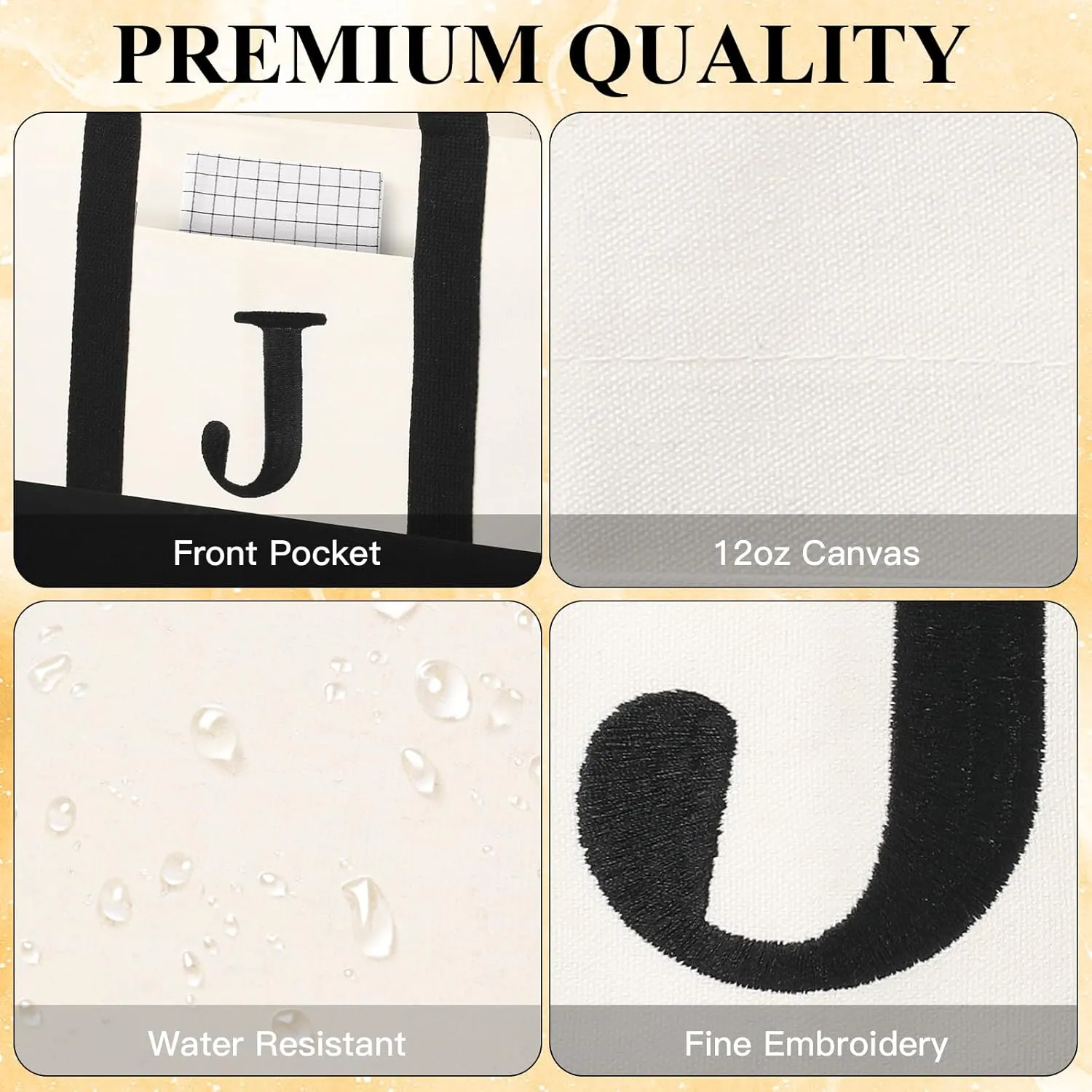 BALEINE Personalized Initial Canvas Tote Bag, ECO Friendly Multipurpose Bags for Women, Gift Bag, Beach Bag