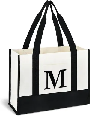 BALEINE Personalized Initial Canvas Tote Bag, ECO Friendly Multipurpose Bags for Women, Gift Bag, Beach Bag