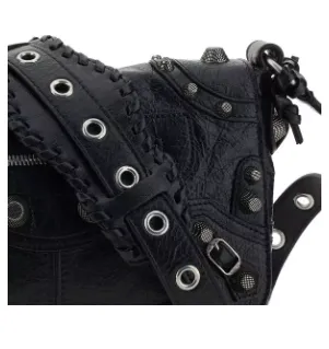 BALENCIAGA BLACK LEATHER LE CAGOLE SHOULDER BAG