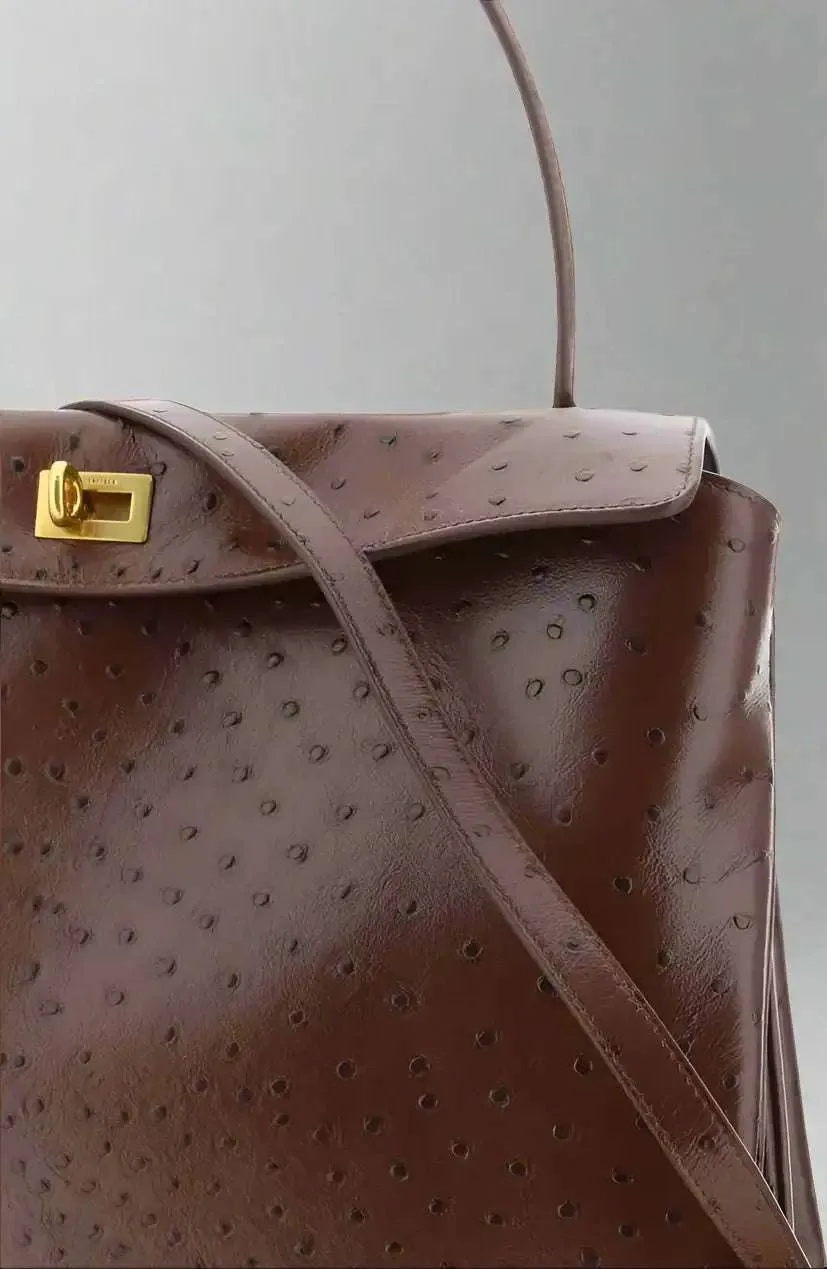 Balenciaga Rodeo Medium Shoulder Bag with Ostrich-effect leather