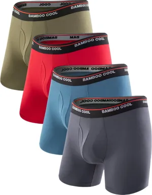 BAMBOO COOL Men's Underwear Boxer Briefs Fly with Built-in 3D Pouch Comfortable Cool Underwear for Men 4 Pack