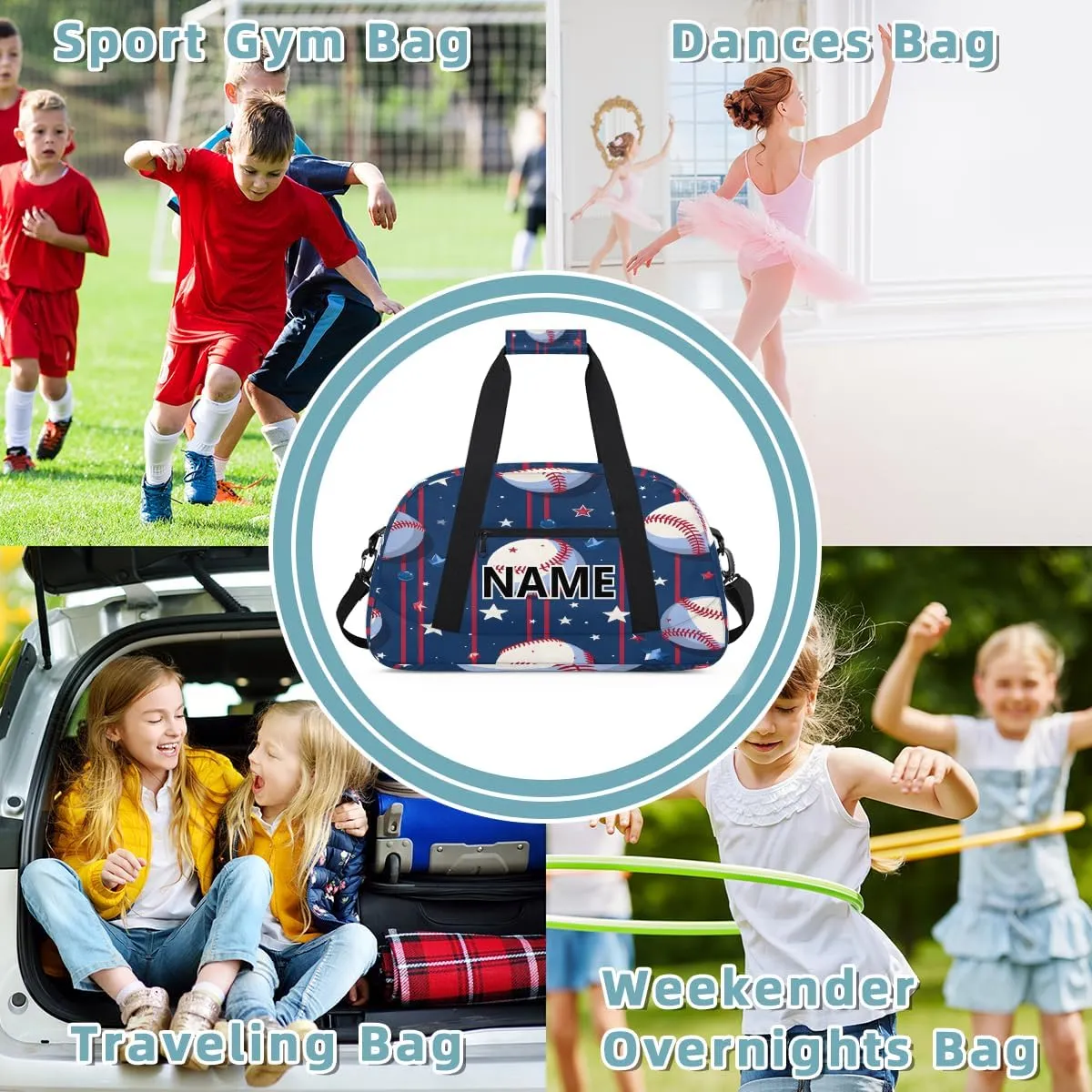 Baseball Custom Small Gym Bag 18 inch for Women Men Personalized Baseball Carry On Overnight Weekender Bag for Travel Work Dance Sport