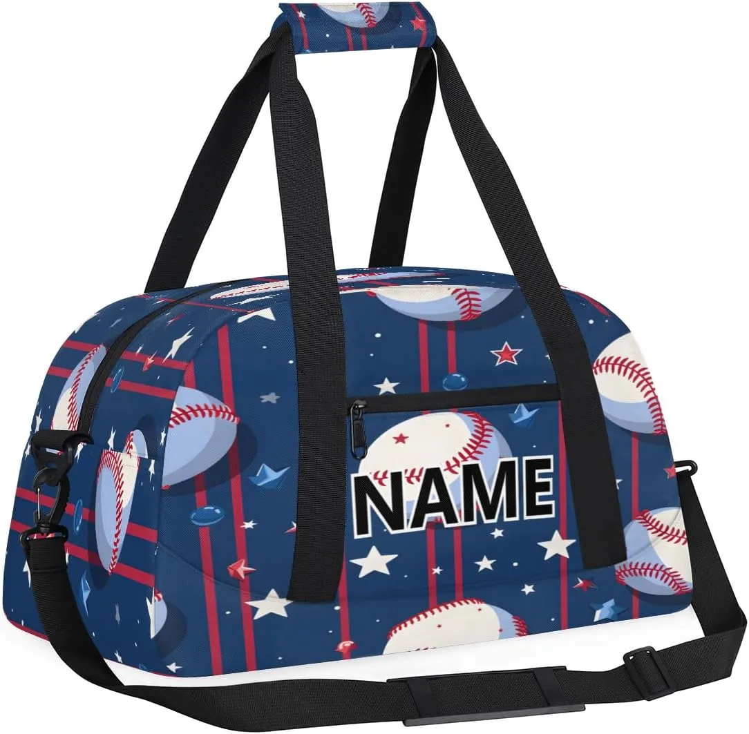 Baseball Custom Small Gym Bag 18 inch for Women Men Personalized Baseball Carry On Overnight Weekender Bag for Travel Work Dance Sport