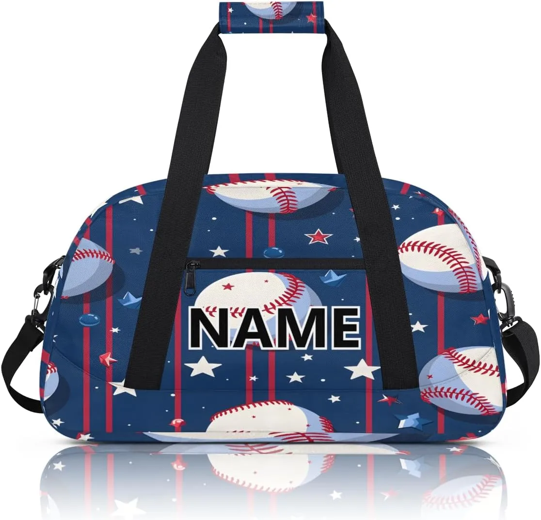 Baseball Custom Small Gym Bag 18 inch for Women Men Personalized Baseball Carry On Overnight Weekender Bag for Travel Work Dance Sport