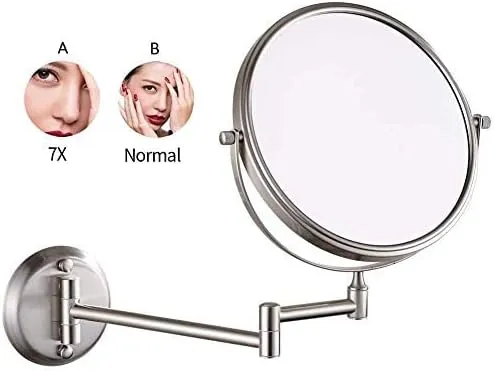 Bathroom Makeup Mirrors,8 Inch Wall Mounted Magnifying Sturdy Double Sided Adjustable Cosmetic Shaving Vanity Extendable,Chrome,3X(Nickel,7X)