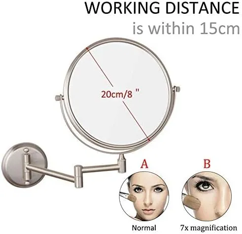 Bathroom Makeup Mirrors,8 Inch Wall Mounted Magnifying Sturdy Double Sided Adjustable Cosmetic Shaving Vanity Extendable,Chrome,3X(Nickel,7X)