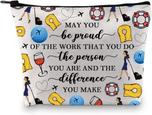 BDPWSS Flight Attendant Gifts Air Stewardess Makeup Bag May You Be Proud Of The Work You Do Stewardess Aviation Zipper Pouch (Be proud flight bag)