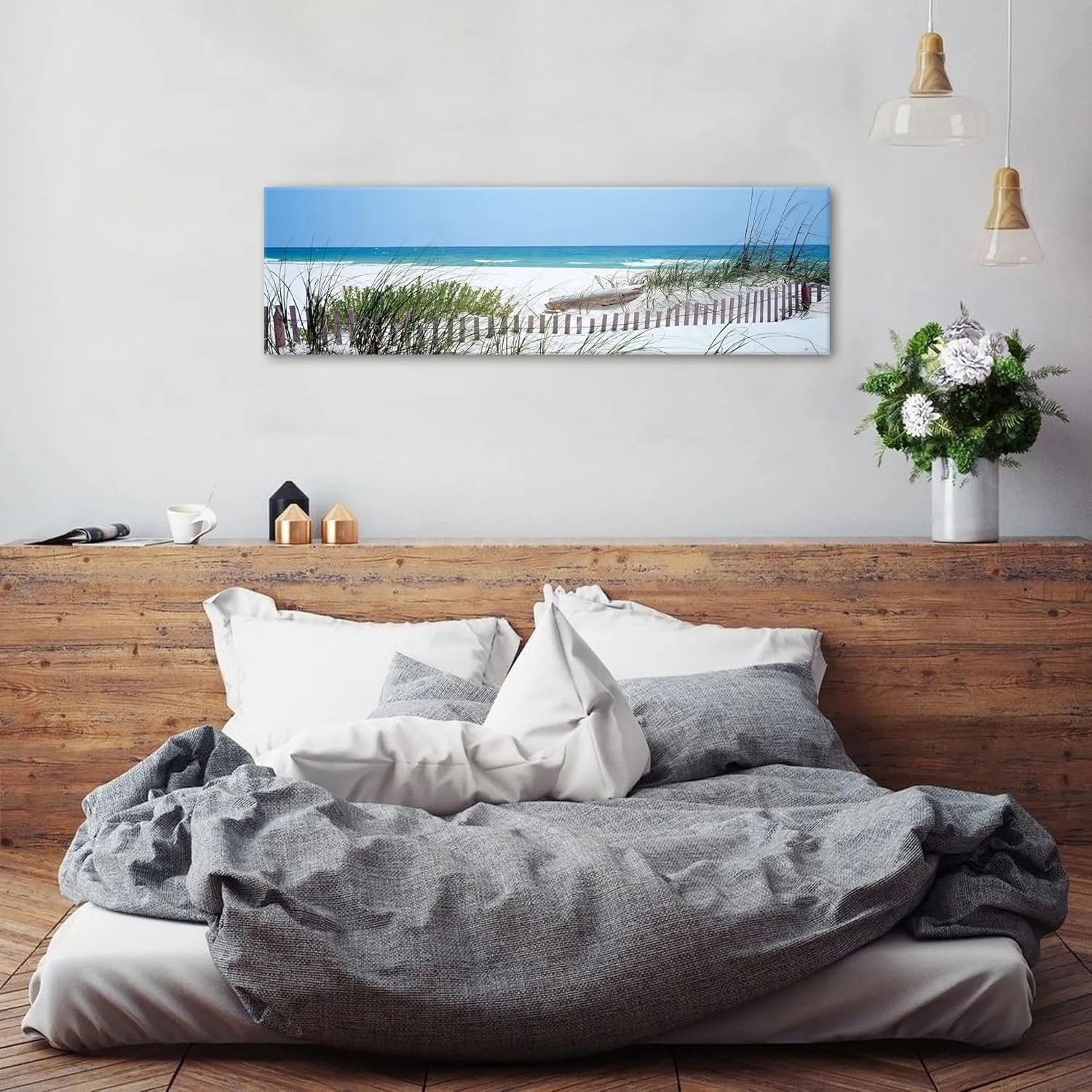 Beach Wall Art Tropical Coastal Wall Decor Blue Ocean Scenery Painting Nature Seaside Landscape Prints Horizontal White Beach Seascape Modern Artwork for Living Room Bedroom Home Decorations 14x48"