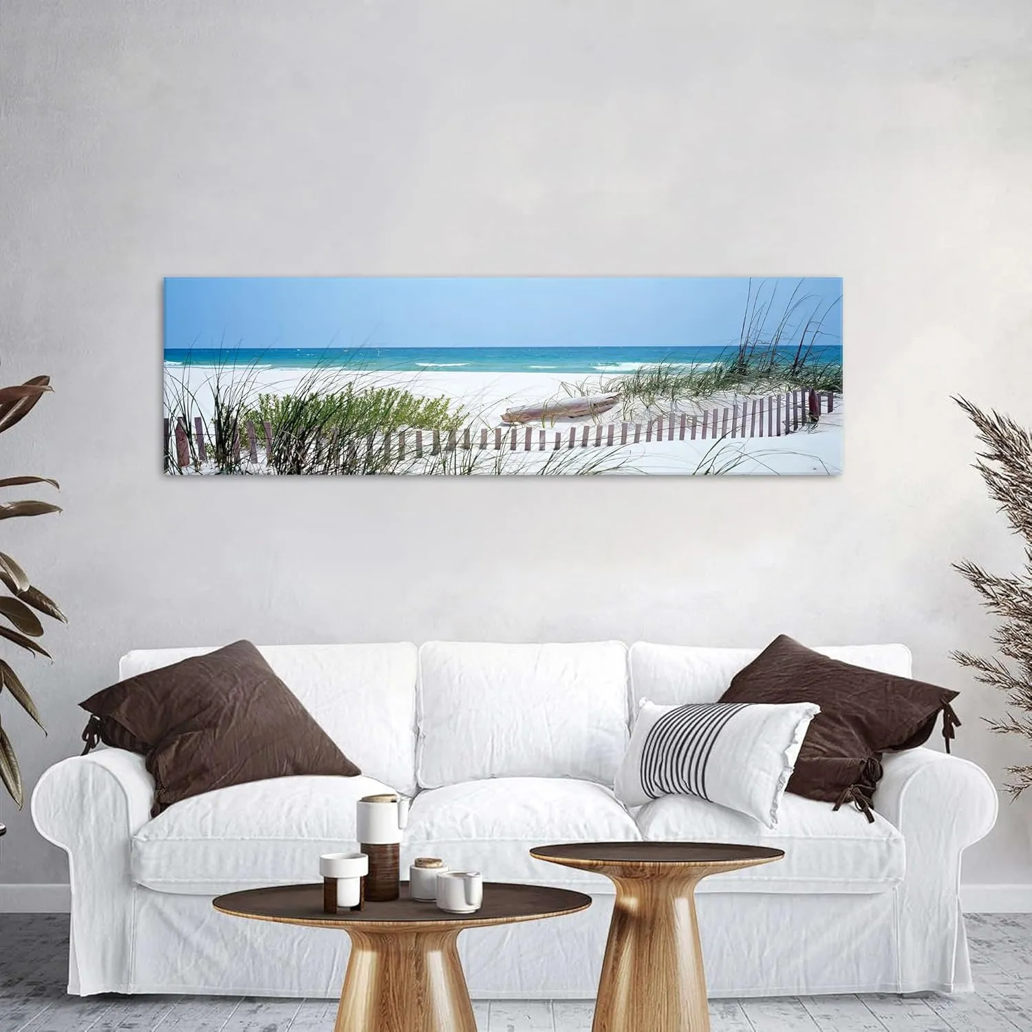 Beach Wall Art Tropical Coastal Wall Decor Blue Ocean Scenery Painting Nature Seaside Landscape Prints Horizontal White Beach Seascape Modern Artwork for Living Room Bedroom Home Decorations 14x48"