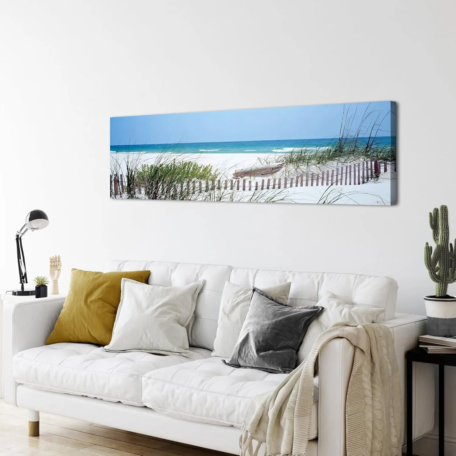 Beach Wall Art Tropical Coastal Wall Decor Blue Ocean Scenery Painting Nature Seaside Landscape Prints Horizontal White Beach Seascape Modern Artwork for Living Room Bedroom Home Decorations 14x48"