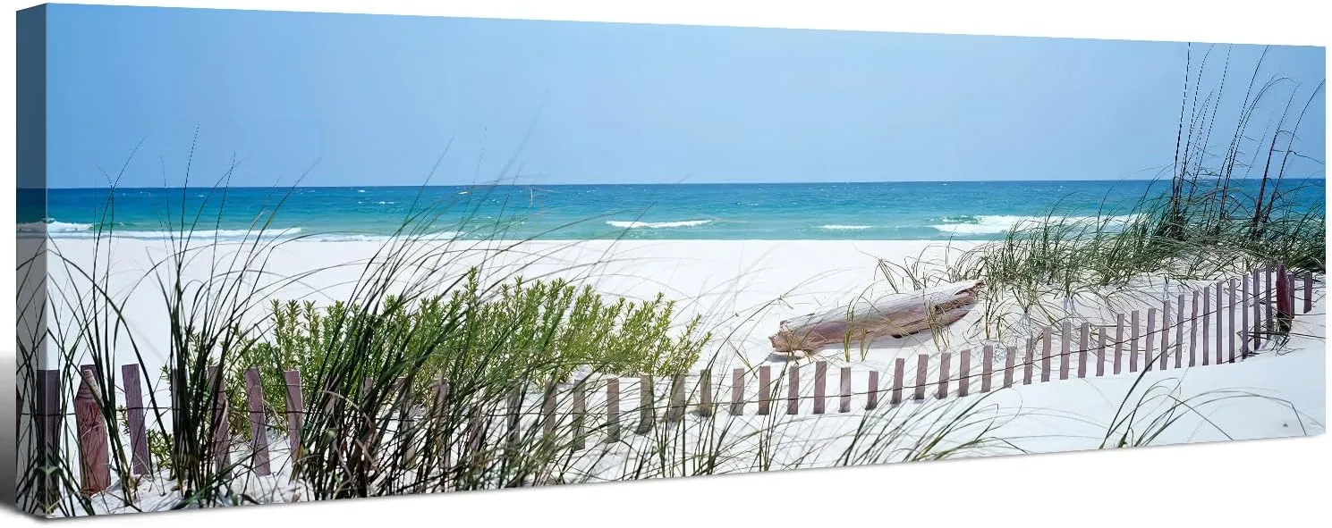 Beach Wall Art Tropical Coastal Wall Decor Blue Ocean Scenery Painting Nature Seaside Landscape Prints Horizontal White Beach Seascape Modern Artwork for Living Room Bedroom Home Decorations 14x48"