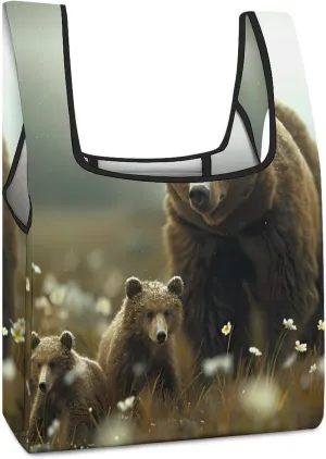 Bear Sow Near Moraine Creek Katmais National Park Grocery Shopping Bags Foldable Tote Bags Casual Handbags Purses Work Bag for Women