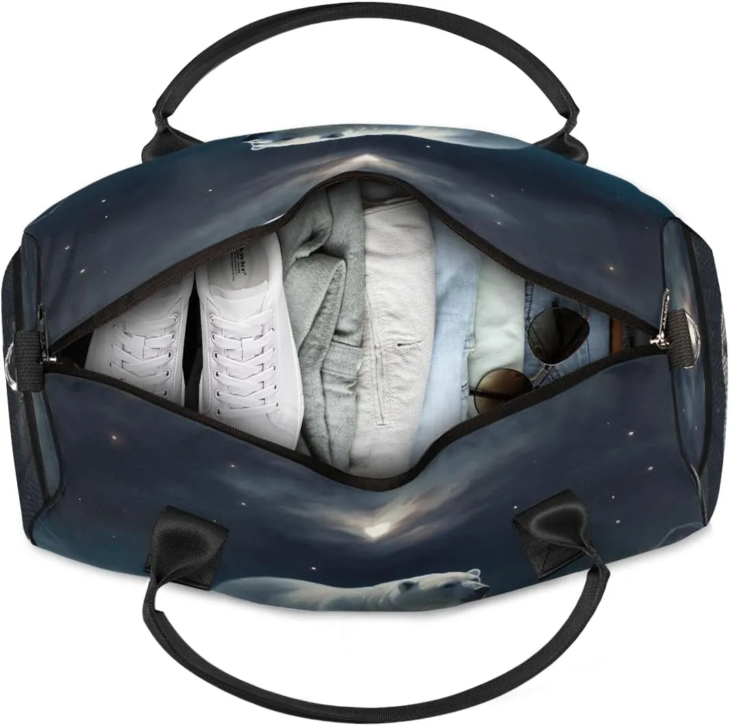 Bear Travel Duffle Bag for Women Men Foldable Waterproof Weekender Bag Carry on Tote for Overnight Sports Gym Polar Bear
