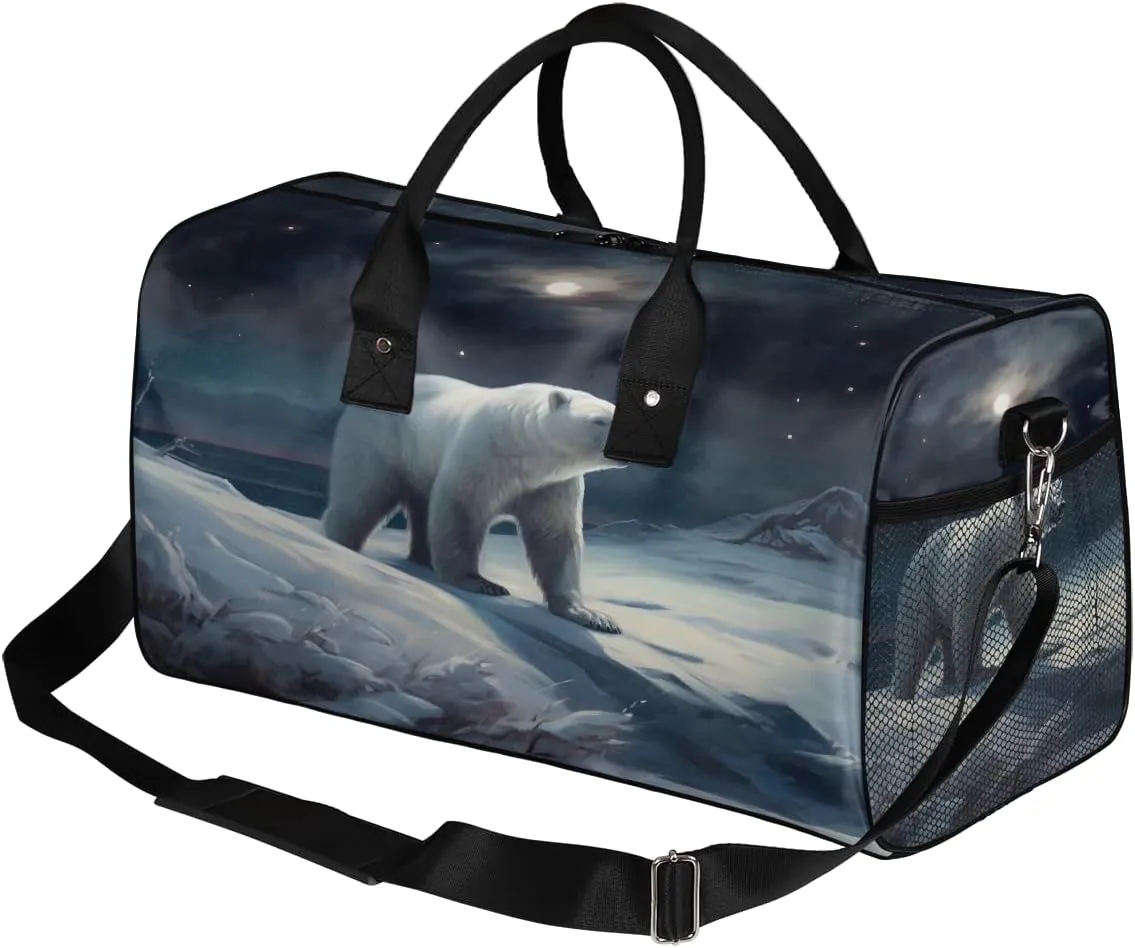 Bear Travel Duffle Bag for Women Men Foldable Waterproof Weekender Bag Carry on Tote for Overnight Sports Gym Polar Bear