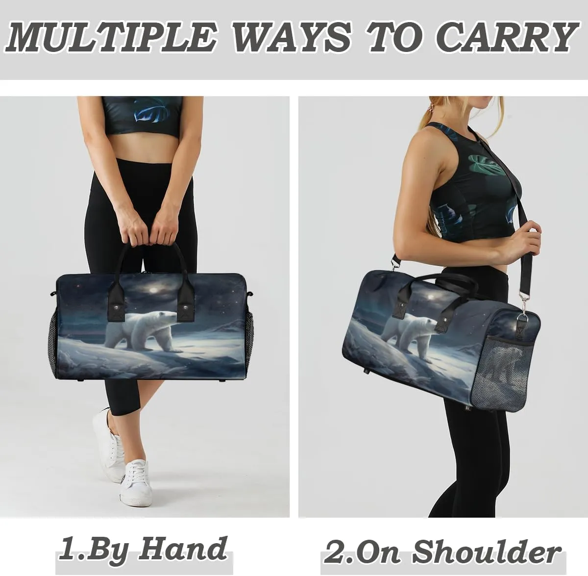 Bear Travel Duffle Bag for Women Men Foldable Waterproof Weekender Bag Carry on Tote for Overnight Sports Gym Polar Bear