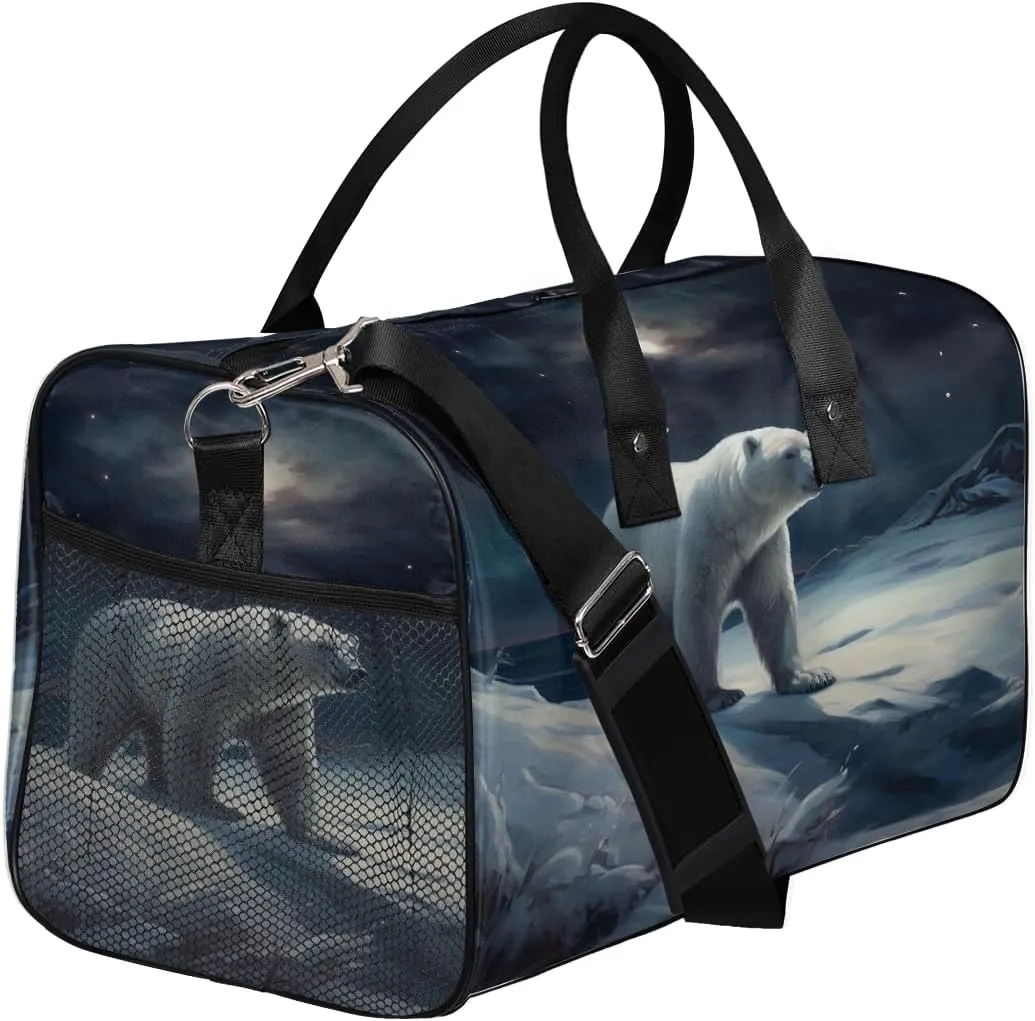 Bear Travel Duffle Bag for Women Men Foldable Waterproof Weekender Bag Carry on Tote for Overnight Sports Gym Polar Bear