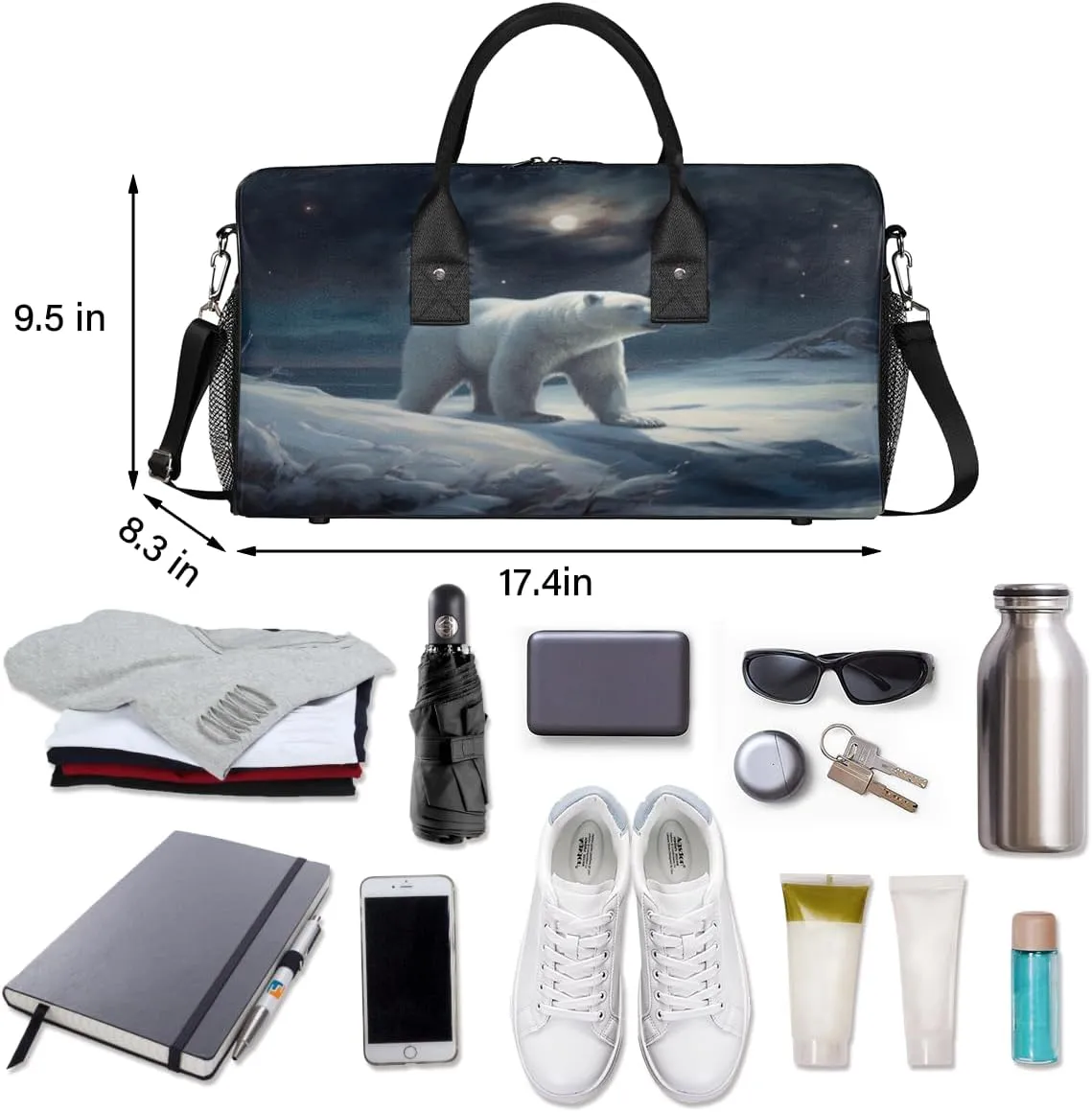 Bear Travel Duffle Bag for Women Men Foldable Waterproof Weekender Bag Carry on Tote for Overnight Sports Gym Polar Bear