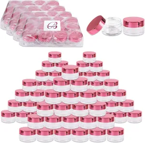 Beauticom 20g/20ml USA Acrylic Round Clear Jars with Lids for Lip Balms, Creams, Make Up, Cosmetics, Samples, Ointments (240 Jars, Metallic Rose-Pink Gold)
