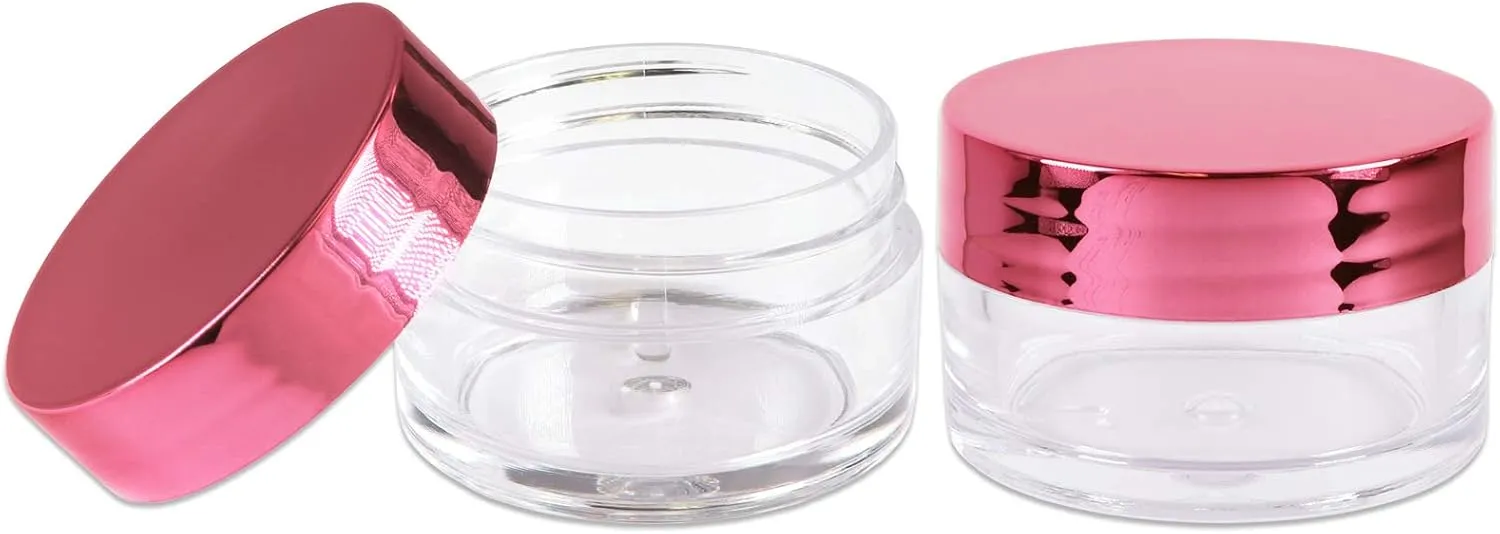 Beauticom 20g/20ml USA Acrylic Round Clear Jars with Lids for Lip Balms, Creams, Make Up, Cosmetics, Samples, Ointments (240 Jars, Metallic Rose-Pink Gold)