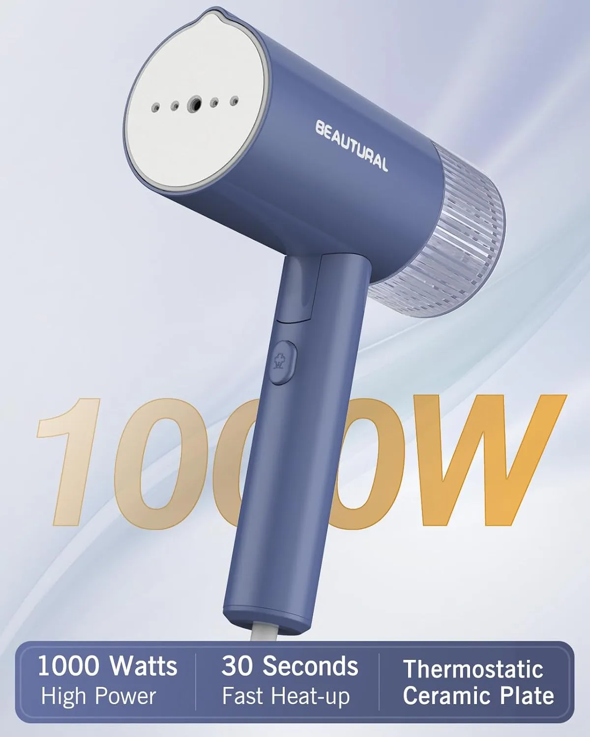BEAUTURAL Steamer for Clothes, Foldable Handheld Clothing Wrinkles Remover for Garments, 30-Second Fast Heat-up, Portable Fabric Steamer for 120V Countries, Not for Use in 220V Such as Europe