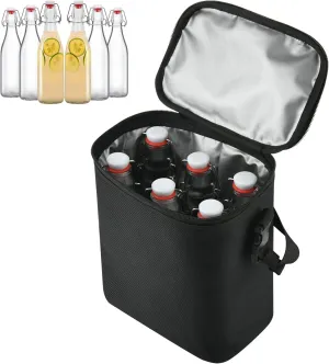 Beautyflier Flip Top Glass Bottles Carrying Bag, Insulated Storage Bag for Swing Top Glass Bottles, Carrier Bag for 6 Bottles 8oz/250ML Flip Glass Bottles, Fits Travel, Picnic, Party (Bag Only)
