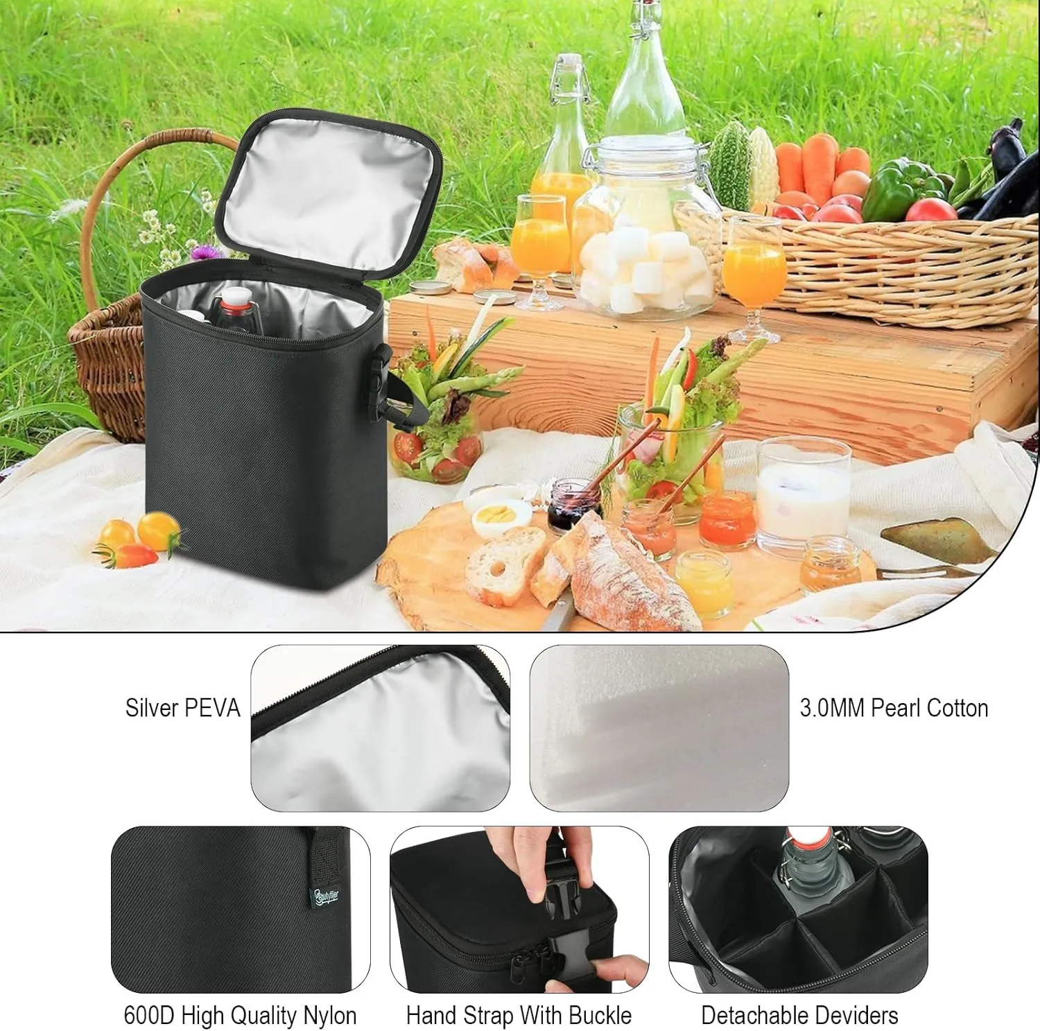 Beautyflier Flip Top Glass Bottles Carrying Bag, Insulated Storage Bag for Swing Top Glass Bottles, Carrier Bag for 6 Bottles 8oz/250ML Flip Glass Bottles, Fits Travel, Picnic, Party (Bag Only)