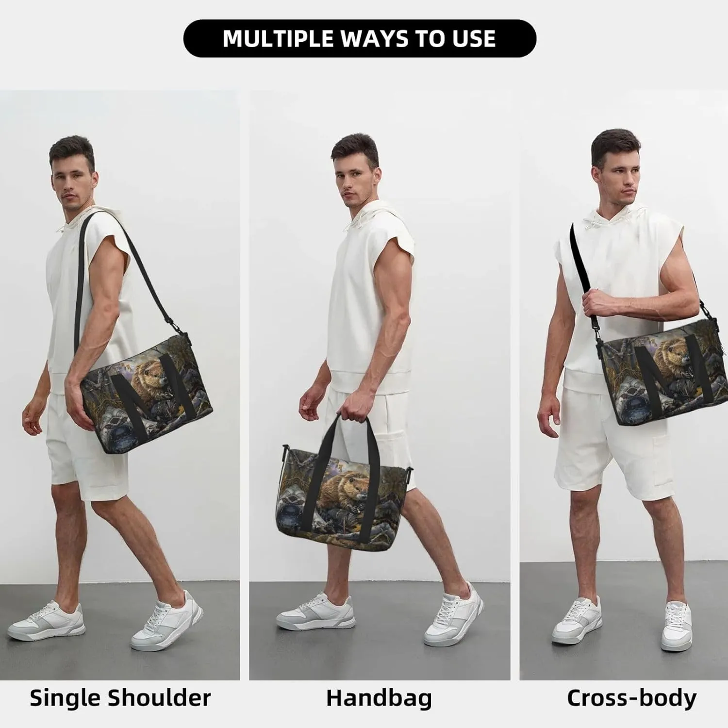 Beaver Working Small Duffel Bag Foldable Travel Bag Weekender Bag Overnight Gym Hospital Bags For Women&Men