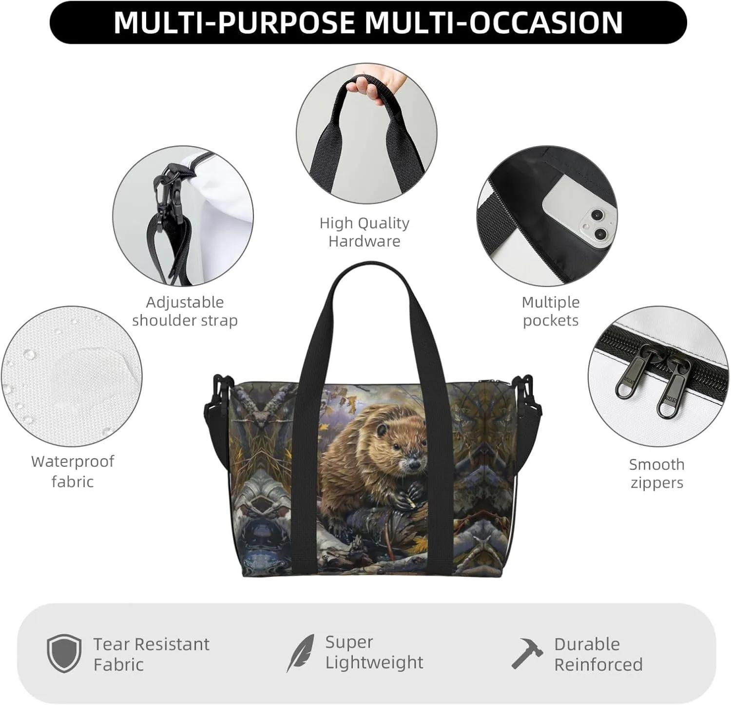 Beaver Working Small Duffel Bag Foldable Travel Bag Weekender Bag Overnight Gym Hospital Bags For Women&Men
